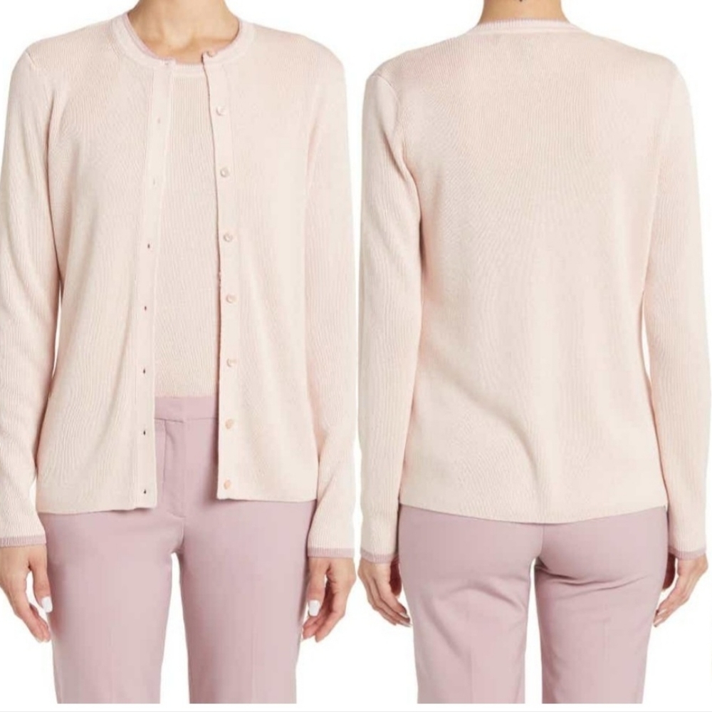 St. John Collection Light Pink Ribbed Knit Cardigan